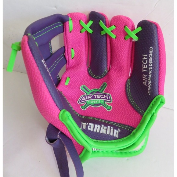 Franklin Air Tech Tee Ball Glove Girls RHT Youth Size 8.5" 22881 Pink Purple - Picture 1 of 5
